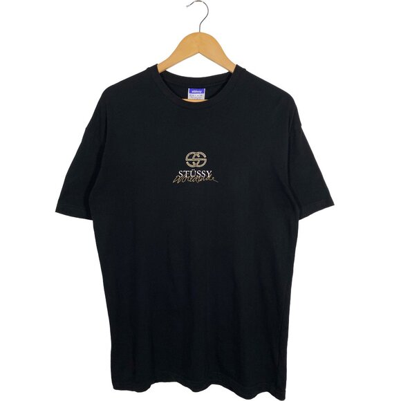 Vintage Stussy Australia Linked Monogram Short Sleeve Tribe Tee Black men's S - Picture 1 of 6